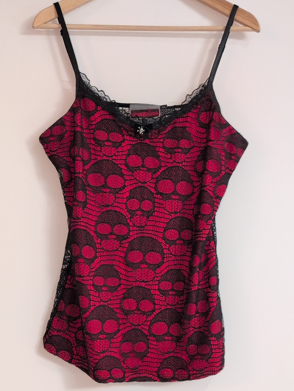 JawBreaker Goth Punk Designer Lace Black & Red Skull Cami Top Size XL
